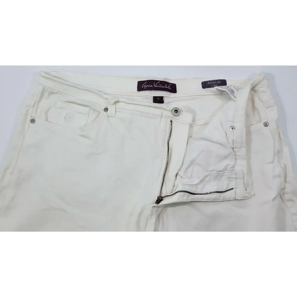 L9) Gloria Vanderbilt Amanda Capri White Studded Denim Pants 18 Missy